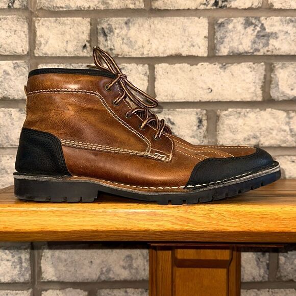 Steve Madden 11 Cognac Brown Black Genuine Leather Oricl 247 Lace up Boots - Picture 1 of 10